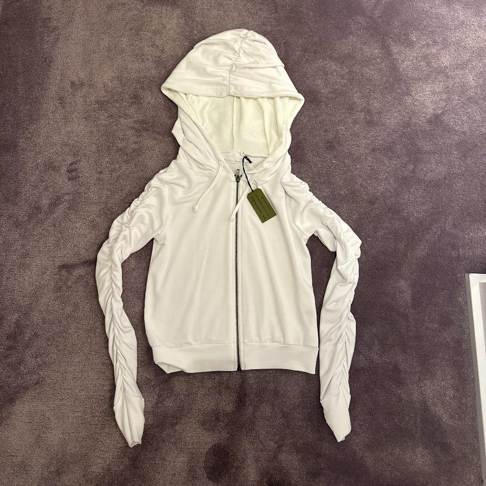 R&R Surplus White Cropped Zip-Up Hoodie - Size XS